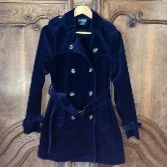 LL Bean Navy Blue Corduroy Double Button Up Jacket Pea Coat - Picture 3 of 15